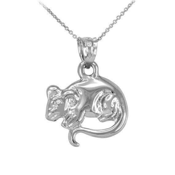 .925 Sterling Silver Rat Mouse Charm Necklace