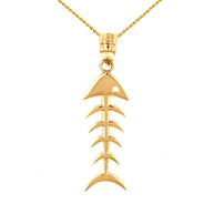 Gold Fish Bone Skeleton Pendant Necklace(Available In Yellow/Rose/White Gold)