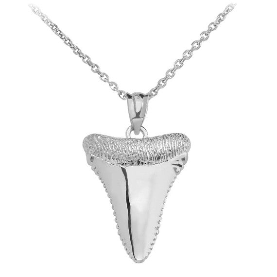 .925 Sterling Silver Polished Shark Tooth Pendant Necklace