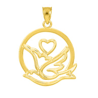Gold Love Dove with Heart Pendant Necklace(Available in Yellow/Rose/White/Two-Tone)
