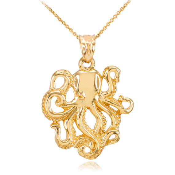 Gold Octopus Ocean Pendant Necklace (Available in Yellow/Rose/White Gold)