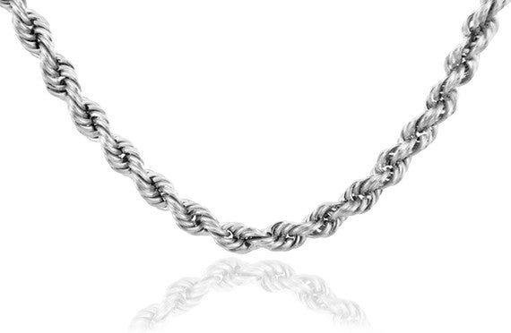 4mm 10K White Gold Diamond Cut Rope Twisted Chain Link Necklace