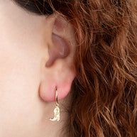 Yellow Gold Western Cowboy Boots Drop Huggie Hoop Earrings