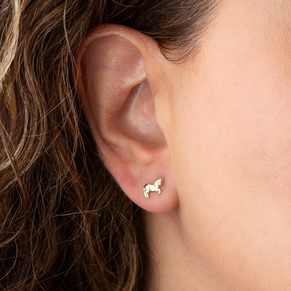 14K Yellow Gold Horse Stud Earrings