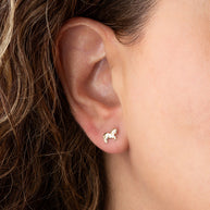 14K Yellow Gold Horse Stud Earrings