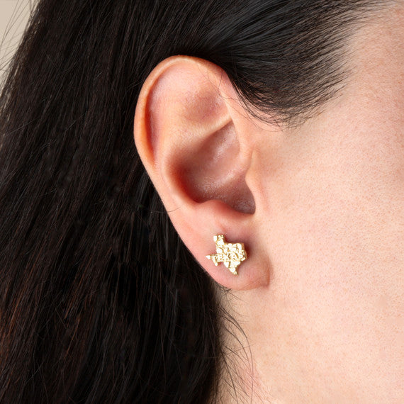 Yellow Gold Texas State Nugget Stud Earrings