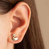Yellow Gold Elegant Swan Stud Earrings