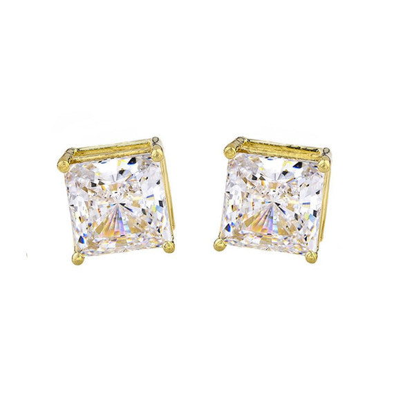 Gold Elegant Princess Cut Stud Earrings(Available in Yellow/Rose/White Gold)
