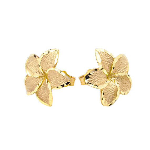 Gold Plumeria Flowers Stud Earrings (Available in Yellow/Rose/White Gold)
