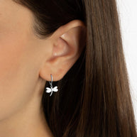.925 Sterling Silver Dragonfly Nature Drop Huggie Hoop Earrings