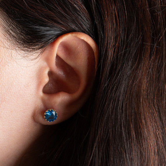 1Solid Gold Gemstone Statement Stud Earrings(Available in Yellow/White Gold)