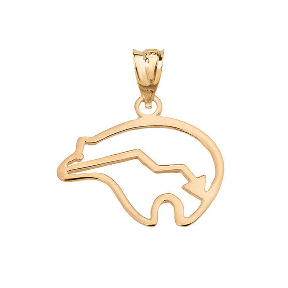 Gold Zuni Bear Heart-Line Cut Out Pendant Necklace(Available in Yellow/Rose/White)