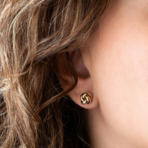 14K Yellow Gold Intertwined Love Knot Stud Earrings