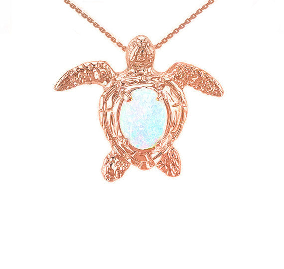 Gold Sea Turtle with Simulated Opal Shell (Available In Yellow/Rose/White Gold)
