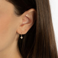Yellow Gold French Fleur-de-Lis Drop Huggie Hoop Earrings