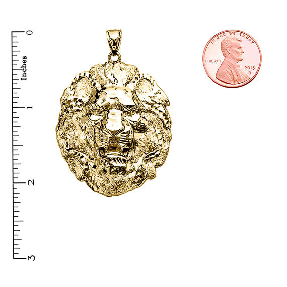 Yellow Gold Textured Lion Pendant