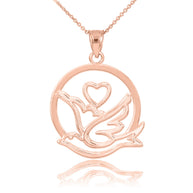 Gold Love Dove with Heart Pendant Necklace(Available in Yellow/Rose/White/Two-Tone)