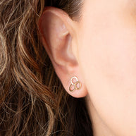 14K Yellow Gold Circle Trinity Stud Earrings