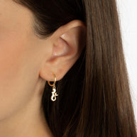 Yellow Gold Sea Mermaid Drop Huggie Hoop Earrings