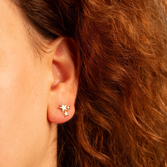 Yellow Gold Star Cluster Stud Earrings