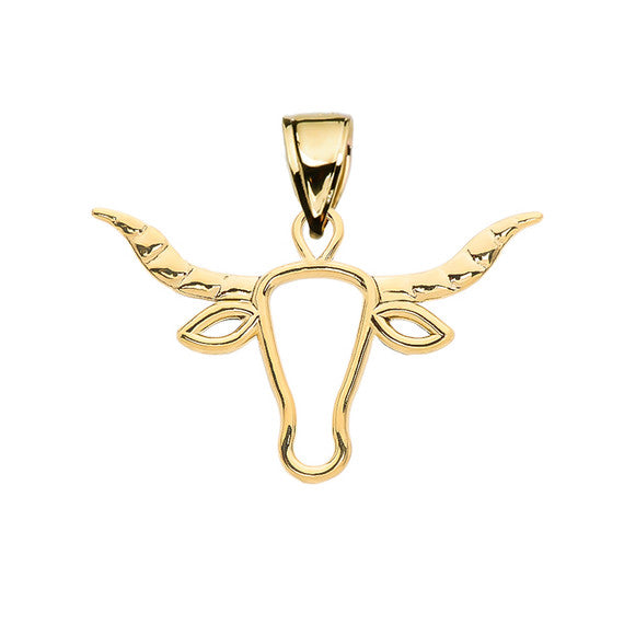 Gold Texas Longhorn Bull Pendant Necklace (Available in Yellow/Rose/White Gold)