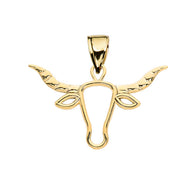 Gold Texas Longhorn Bull Pendant Necklace (Available in Yellow/Rose/White Gold)