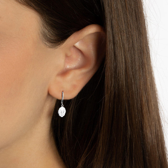 .925 Sterling Silver Roaring Lion Drop Huggie Hoop Earrings