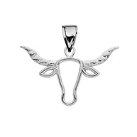 .925 Sterling Silver Texas Longhorn Bull Pendant Necklace