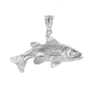 .925 Sterling Silver Diamond Cut Largemouth Bass Fish Pendant Necklace