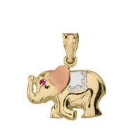 Solid Three Tone Gold Elephant CZ Pendant Necklace
