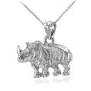 .925 Sterling Silver Diamond Cut African Rhino Pendant Necklace