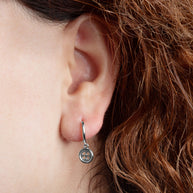 .925 Sterling Silver Button Drop Huggie Hoop Earrings
