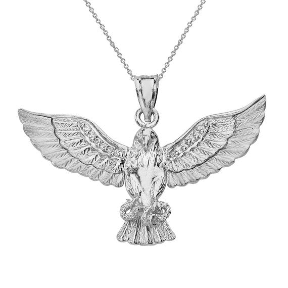 .925 Sterling Silver Cubic Zirconia Eagle Textured Pendant Necklace