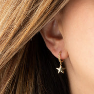 Yellow Gold Star Cuban Link Huggie Hoop Earrings
