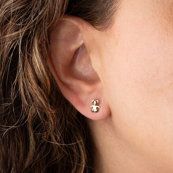 14K Yellow Gold Teddy Bear Stud Earrings