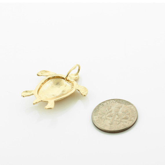Gold Textured Style Sea Turtle Pendant Necklace (Available in Yellow/Rose/White Gold)