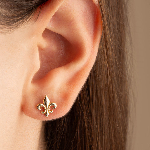 Yellow Gold French Fleur-de-Lis Stud Earrings