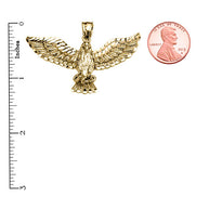 Gold Diamond Cut American Bald Eagle Pendant Necklace (Available In Yellow/Rose/White Gold)