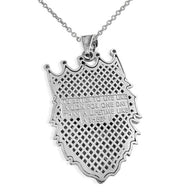 Sterling Silver Double Sided Text Embossed Cubic Zirconia Lion King Pendant Necklace