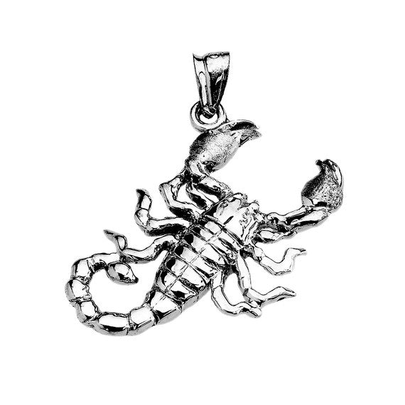 Sterling Silver Detailed Sideways Scorpion Pendant Necklace