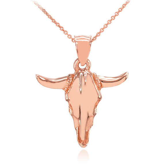 Polished Gold Bull Head Pendant Necklace (Available in Yellow/Rose/White Gold)