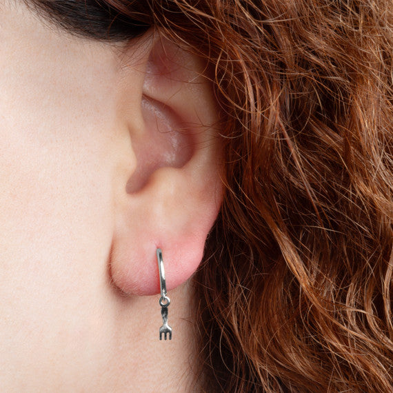 .925 Sterling Silver Fork Food Drop Huggie Hoop Earrings