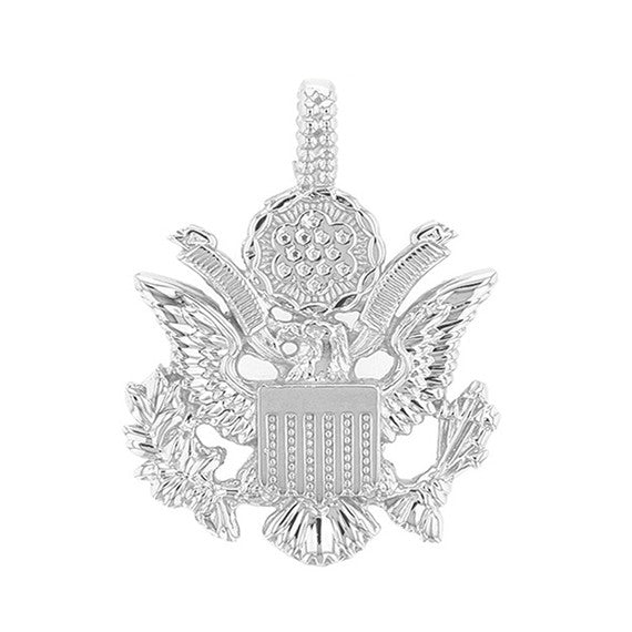 Sterling Silver American Eagle Coat of Arms Pendant Necklace
