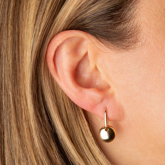 14K Yellow Gold Round Drop Dangle Earrings