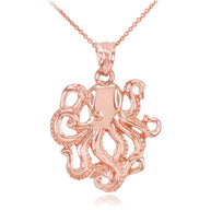 Gold Octopus Ocean Pendant Necklace (Available in Yellow/Rose/White Gold)