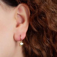 Yellow Gold Lucky Dice Drop Huggie Hoop Earrings