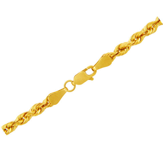 5mm Gold Diamond Cut Rope Twisted Solid Chain Link Necklace