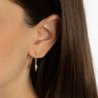 Yellow Gold Lightning Bolt Electric Milgrain Huggie Hoop Earrings
