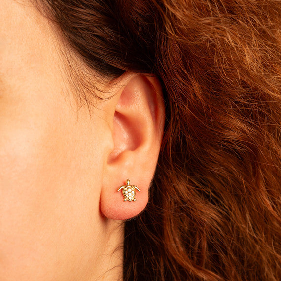 Yellow Gold Marine Sea Turtle Stud Earrings
