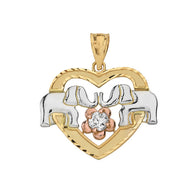 Tri-Color Gold Elephant Heart Flower Cubic Zirconia Pendant Necklace